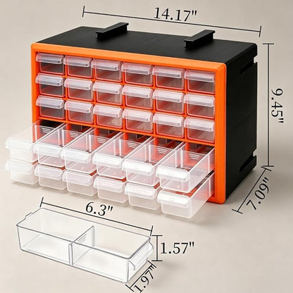 Goaste 30 Drawer Plastic Drawer Storage Cabinet, Stackable Wall Mount Small - Image 3