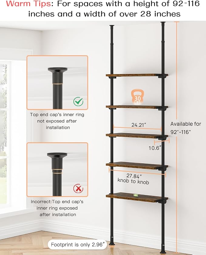 ALLZONE 5 Tiers Narrow Bookshelf, Tall Adjustable Ladder Book Shelf - Image 5