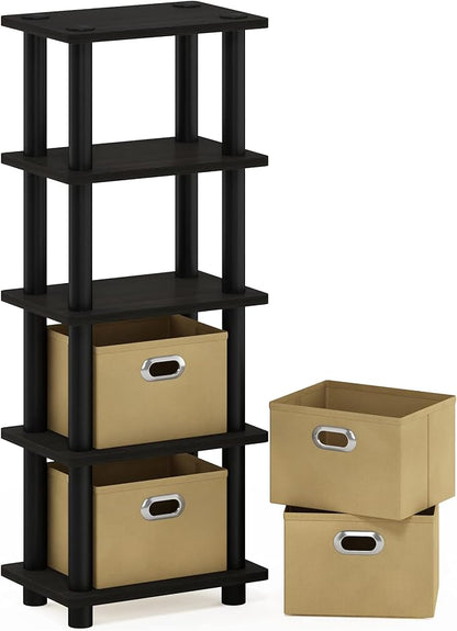 Furinno LACi 4-Bins System Rack, 11.3 x 28.8 Inch, Espresso/Black by Furinno-FitsYourSpaceFitsYourBudget