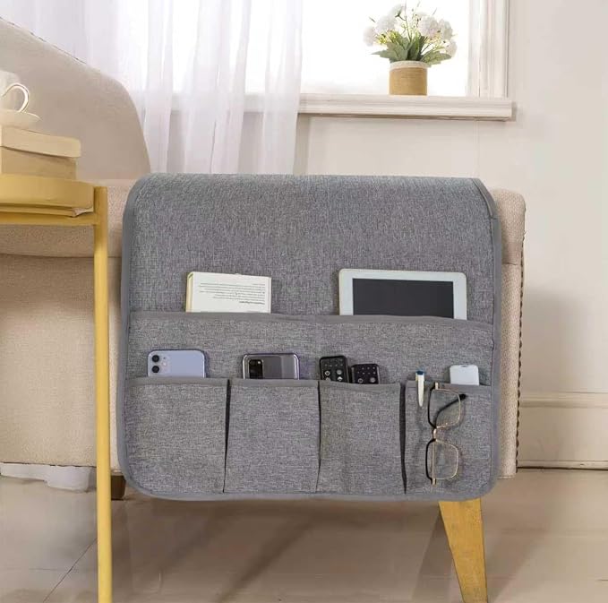 Faux Linen Armchair Caddy for Couch Remote Control Holder Non-slip Sofa Armset by luckyjoyreal