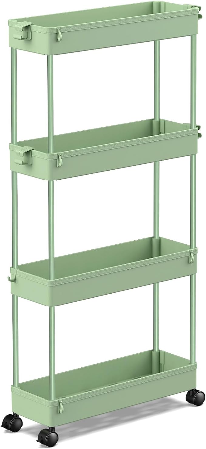 SPACEKEEPER Slim Rolling Storage Cart, 4 Tier Bathroom Cart Organizer, Mobile by SPACEKEEPER
