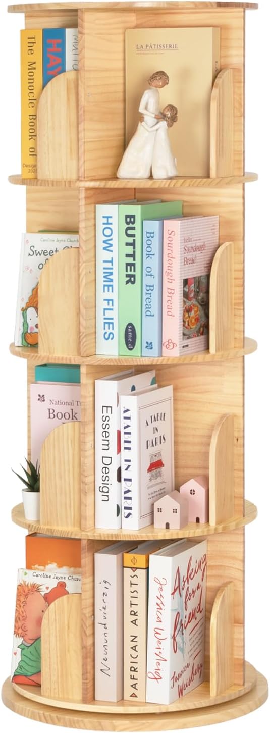 OOOK 4-Tier Solid Wood Rotating Bookshelf, Spinning Bookshelf by OOOK
