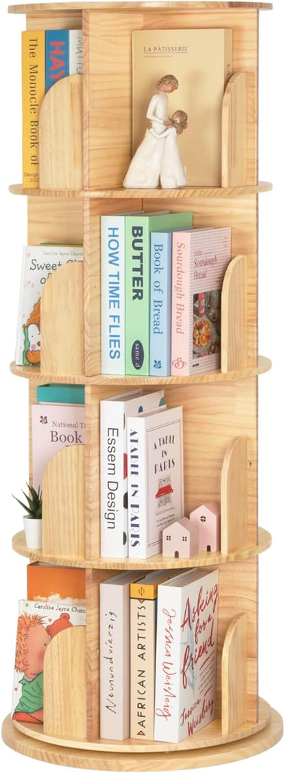 OOOK 4-Tier Solid Wood Rotating Bookshelf, Spinning Bookshelf by OOOK