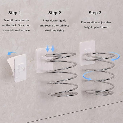 Wall-Mounted Spiral Hair Tool Holder, Adhesive Bathroom Organizer - Image 4