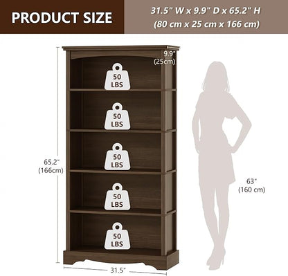 TVU 5-Tier Wooden Bookshelf, 31.5" W x 65" H ×9.9" D Bookshelf - Image 2