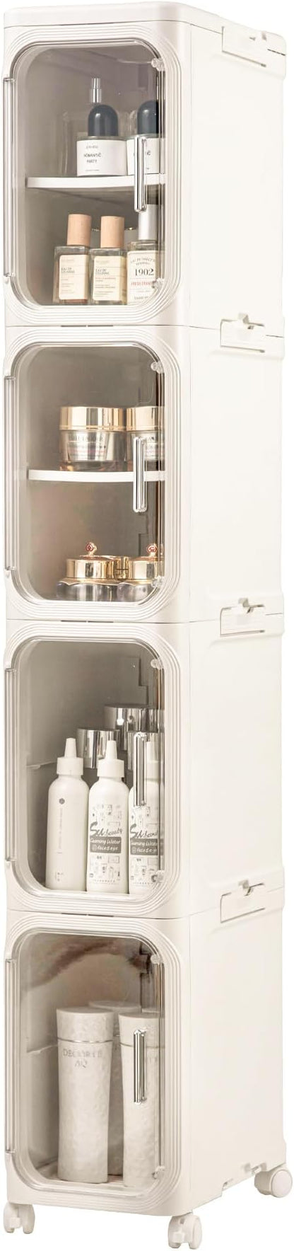 4-Tier Slim Tall Narrow Bathroom Storage Cabinet, Cream White by Lifelongpal