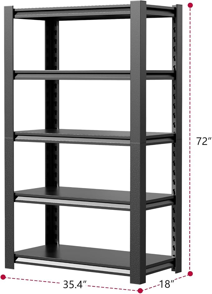 36" W Storage Shelves 2500LBS Garage Shelving Heavy Duty 5 Tier Adjustable - Image 3