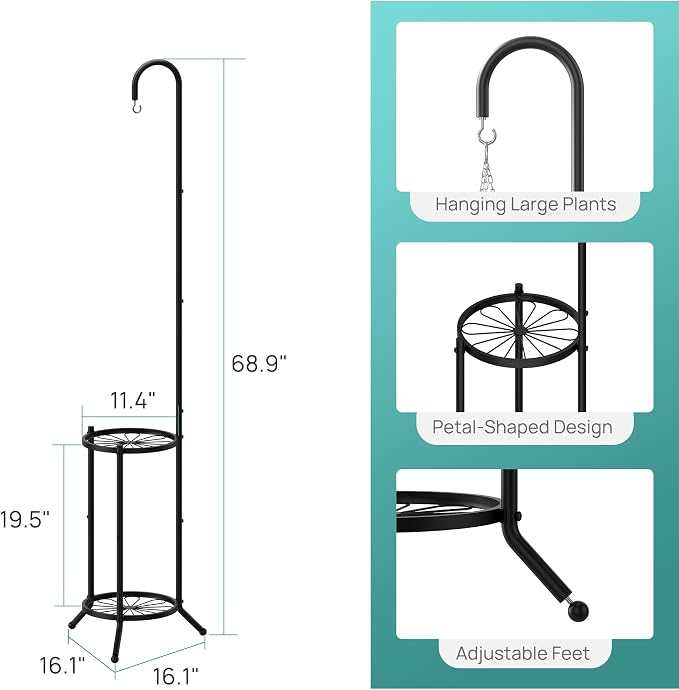 2-Tier Hanging Plant Stand, Heavy Duty Metal Planter Rack - Image 2