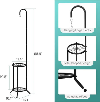 2-Tier Hanging Plant Stand, Heavy Duty Metal Planter Rack - Image 2