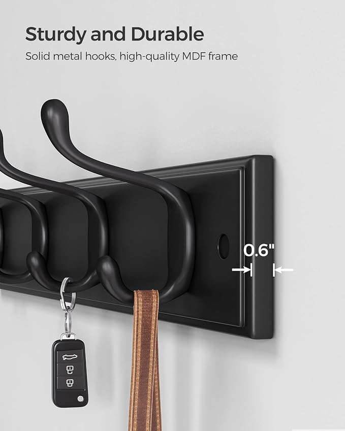 SONGMICS Wall-Mounted Coat Rack, Hook Rack, 4 Dual Metal Hooks, - Image 4