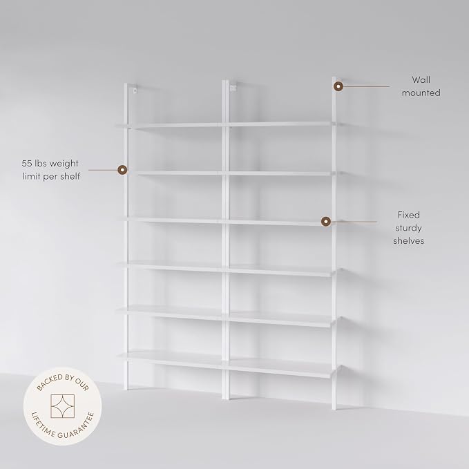 Nathan James Theo 6-Shelf Tall Modern Bookshelf, Wall Mount Ladder Shelf - Image 4