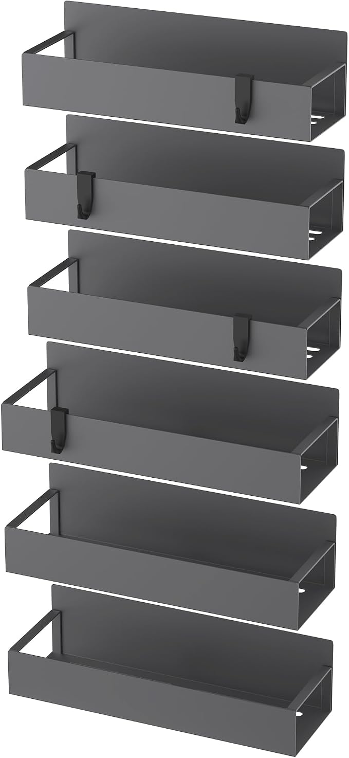 Metal Magnetic Spice Rack for Refrigerator Dark Gray, 6 Pack | Magnetic Shelves - Image 6