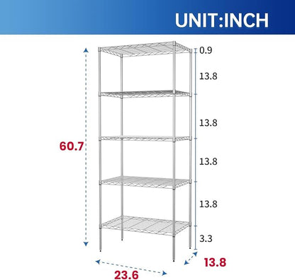 PayLessHere | 5-Tier Wire Shelf | 24"x14"x60" | Chrome | Adjustable Racks | - Image 3
