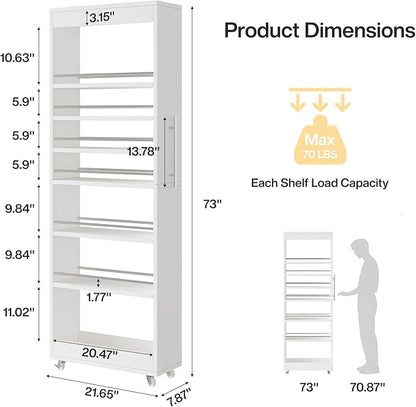 Tribesigns 73" Tall Slim Storage Cart on Wheels, 7-Tier Narrow Pantry Cabinet - Image 2