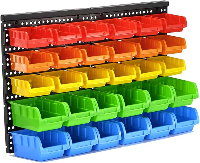 30-Bin Wall Mounted Storage Bins Kit, Tool Organizer Rack, Garage Hardware by VEOFEMLEA