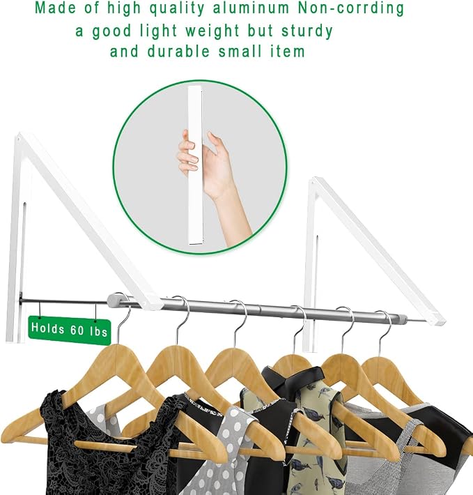 Laundry Room Drying Rack Wall Mounted Clothes Hanger Folding Wall Coat Racks - Image 3