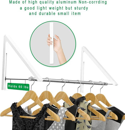Laundry Room Drying Rack Wall Mounted Clothes Hanger Folding Wall Coat Racks - Image 3