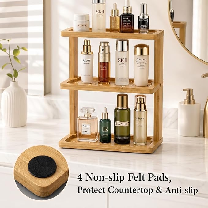 PEKER Bamboo Bathroom Organizer Countertop – Vanity Storage Shelf - Image 6