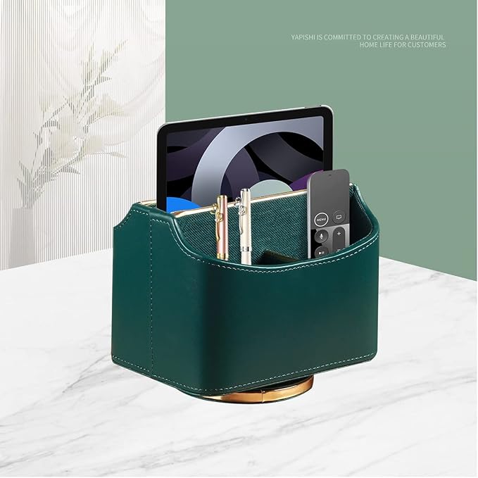 Leather Remote Control Holder for Table, 360 Degree Spinning TV Remote Caddy - Image 5