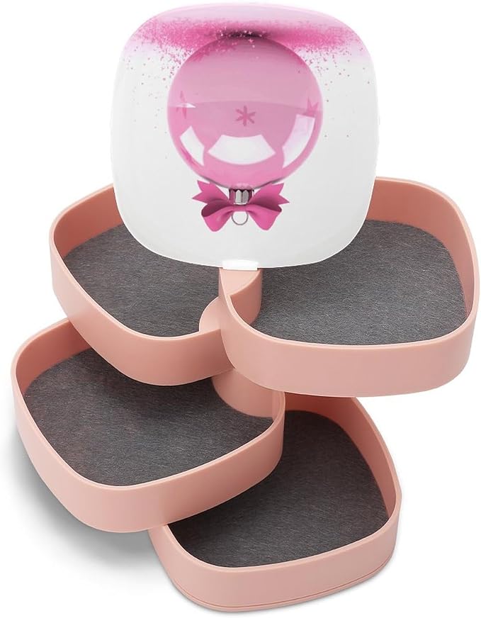 Pink Christmas Ball Rotating Jewelry Organizer Box 4-Layer 360° Rotatable ABS - Image 8