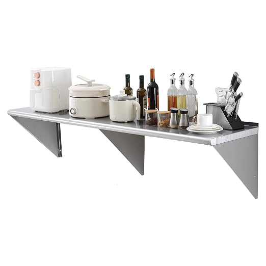 VEVOR 18" x 72" Stainless Steel Shelf, Wall Mounted Floating Shelving by VEVOR