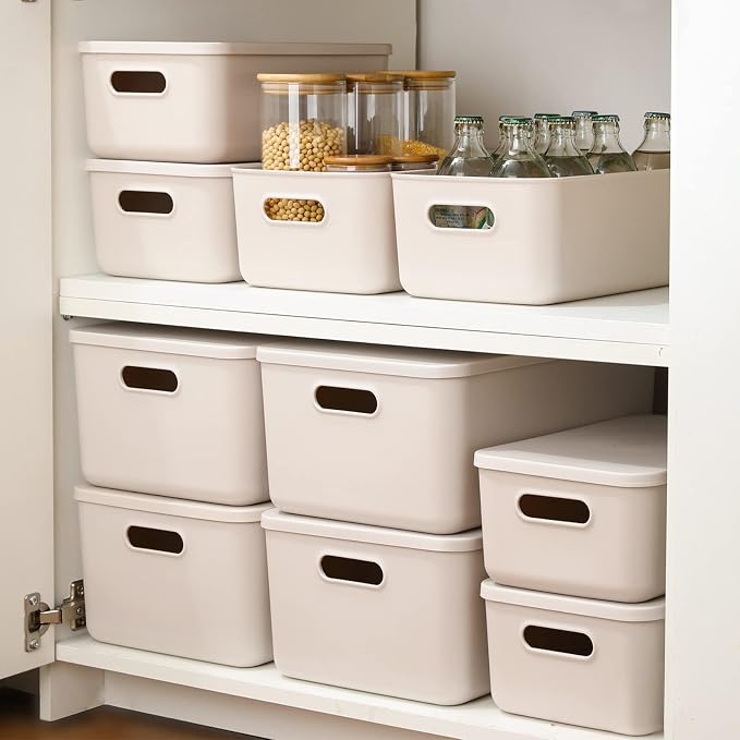 Plastic Storage Baskets With Lid Organizing Container Lidded Knit Storage - Image 2