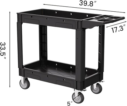 2 Tier Plastic Rolling Utility Cart on Wheels, Heavy Duty Tool Cart - Image 2