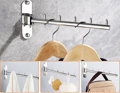 Clothes Hanger Laundry Room Hanging Rod Wall Mount Valet Hooks - Image 6