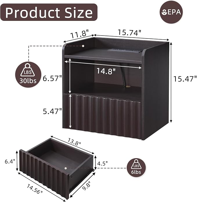 Modern Fluted Floating Nightstand Wall Mounted - Image 2