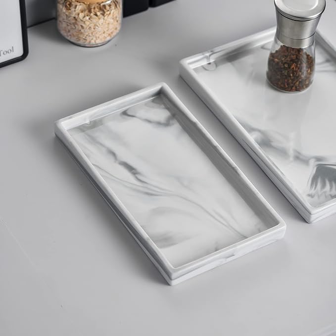 Ceramic Vanity Bathroom Tray Marble Decor Holder and Organizer - Image 4