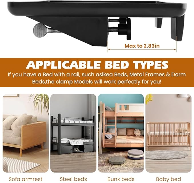Bedside Shelf for Dorm Bunk Bed, Clip Nightstand Shelf Floating Bed Side Table - Image 3