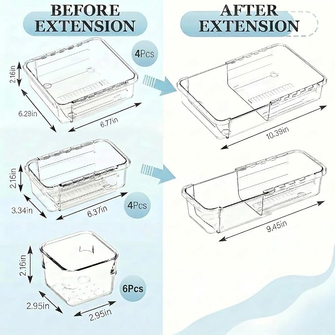 14 Pcs Expandable Clear Drawer Organizer, 3-Size Extendable Drawer Divider - Image 2