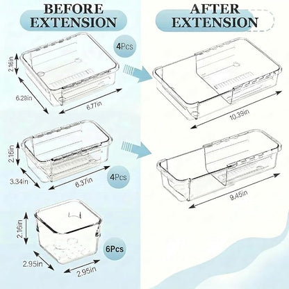 14 Pcs Expandable Clear Drawer Organizer, 3-Size Extendable Drawer Divider - Image 2
