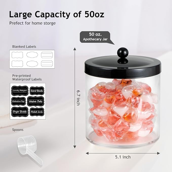 4 Pack 50Oz Large Plastic Apothecary Jar - Image 3