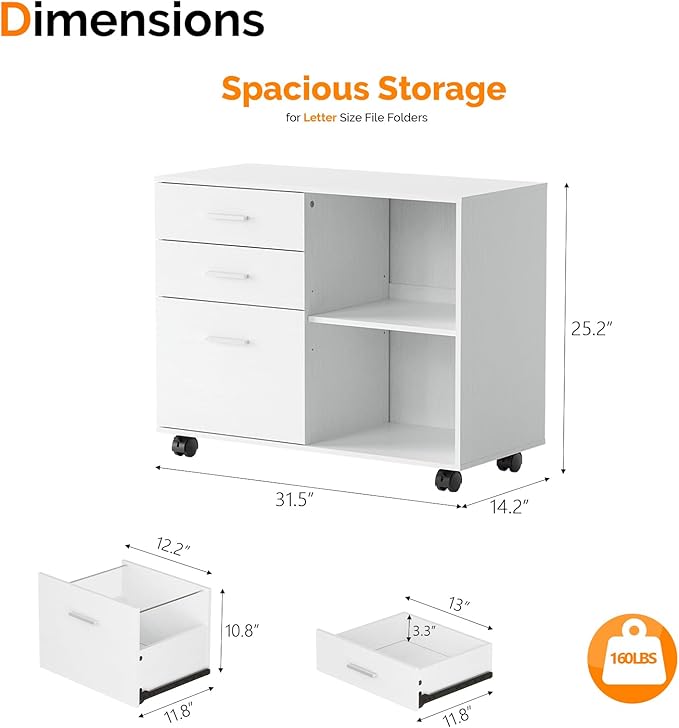 VINGLI 3 Drawer Wood Lateral File Cabinet - Image 2