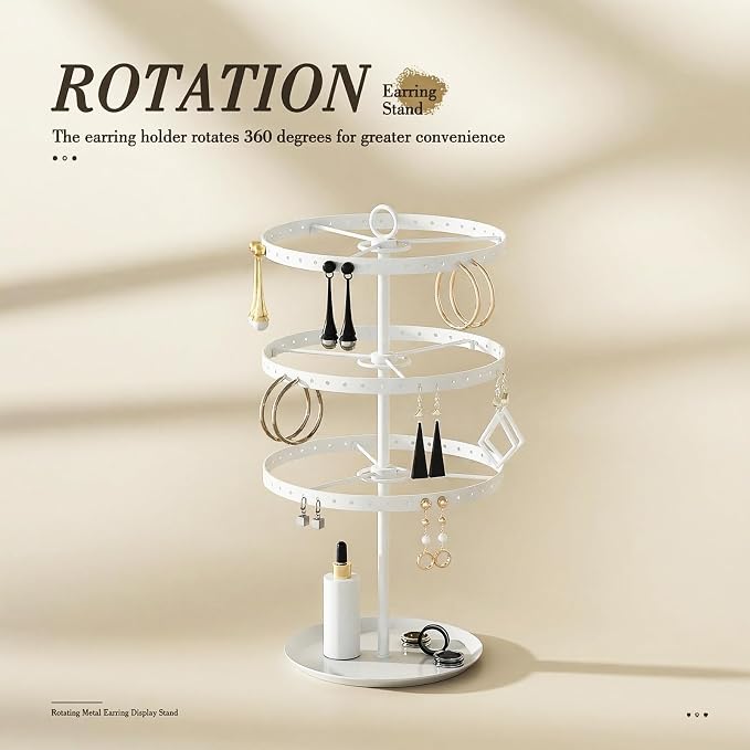 3 Tiers Metal Rotating Earring Holder Organizer Stand Adjustable Display Tree - Image 6