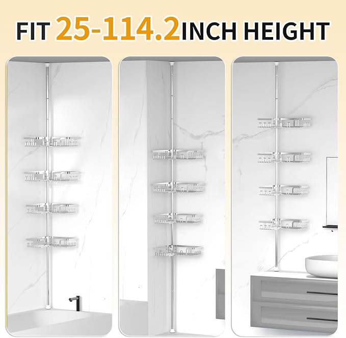 KEGII Corner Shower Caddy Tension Pole, Rustproof Tension Shower Organizer - Image 7