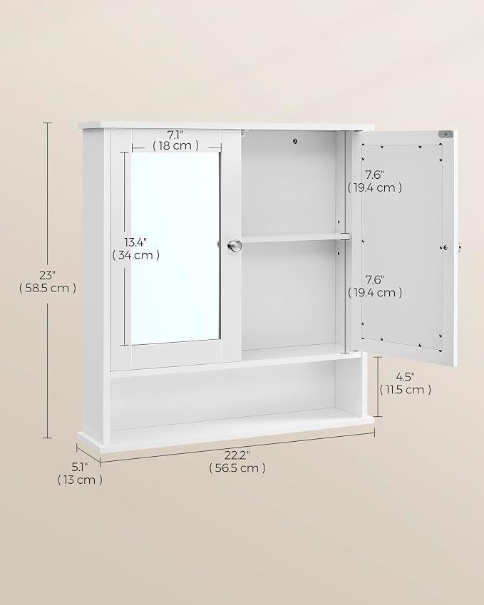 VASAGLE Bathroom Cabinet with Mirror, Wall Cabinet with 2 Mirrored Doors - Image 3