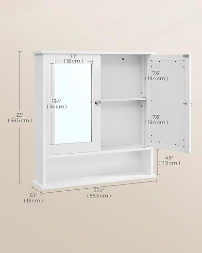 VASAGLE Bathroom Cabinet with Mirror, Wall Cabinet with 2 Mirrored Doors - Image 3