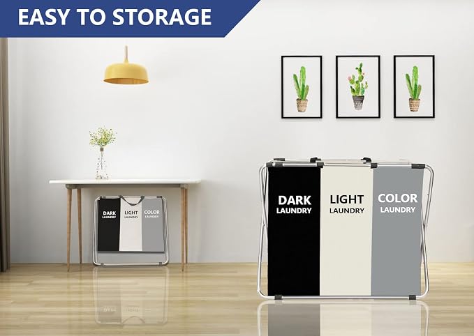 180L Laundry Basket Sorter, Large 3 Section Collapsible Laundry Hamper - Image 2
