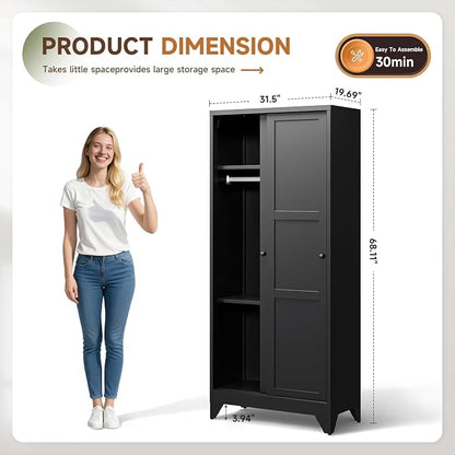 Letaya Armoire Wardrobe Closet, Narrow Slim Coat Closet Cabinet - Image 3