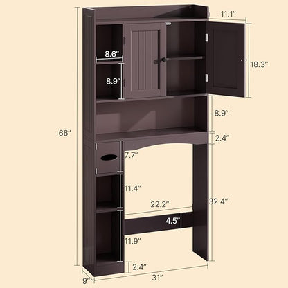 Gizoon 66''H Over The Toilet Storage Cabinet, Dark Brown | Over Toilet Storage - Image 2