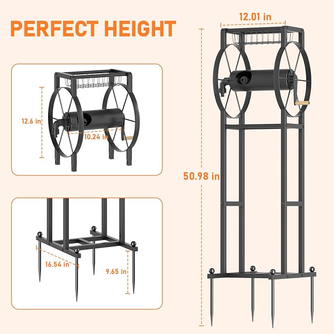 Garden Hose Reel Stand with Storage Rack - 125ft 5/8" Water Hose Organizer - Image 4