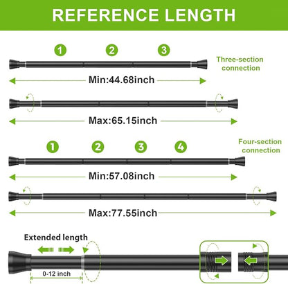 Shower Curtain Rod 45 to 77 Inches 2Pack Black Tension Curtain Rod No Drilling - Image 2