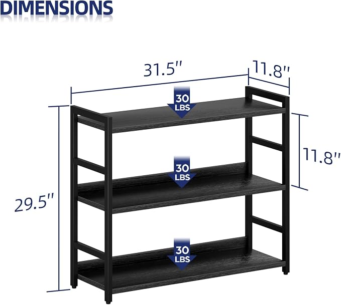 NUMENN Wide Bookshelf, 3 Tier Freestanding Shelving Unit, Falling Prevention - Image 3