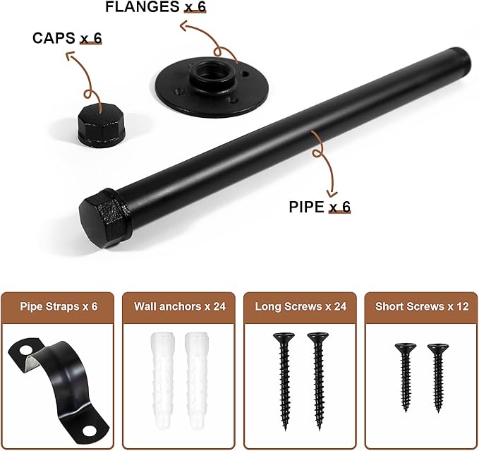 PINTUSON 6 Pcs Industrial Pipe Clothes Bar 12 Inch - Image 3
