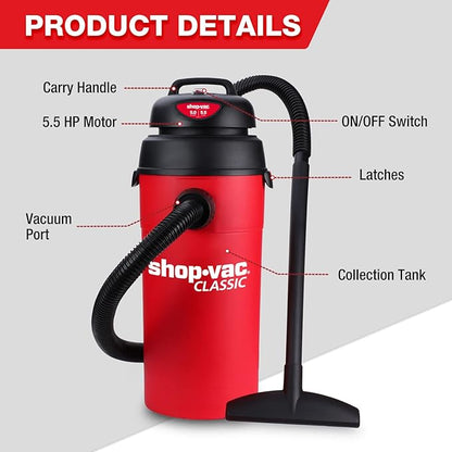 Shop-Vac 5 Gallon 5.5 Peak HP Wet/Dry Vacuum, Wall Mountable Compact Shop Vacuum - Image 4
