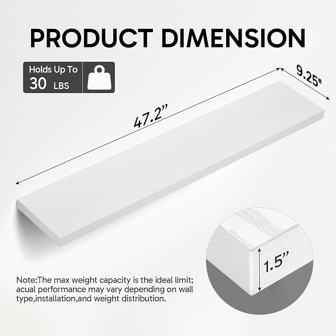 BAYKA Floating Shelves, 47.2 inches Long Heavy Duty Wall Mounted Rustic Wood - Image 3