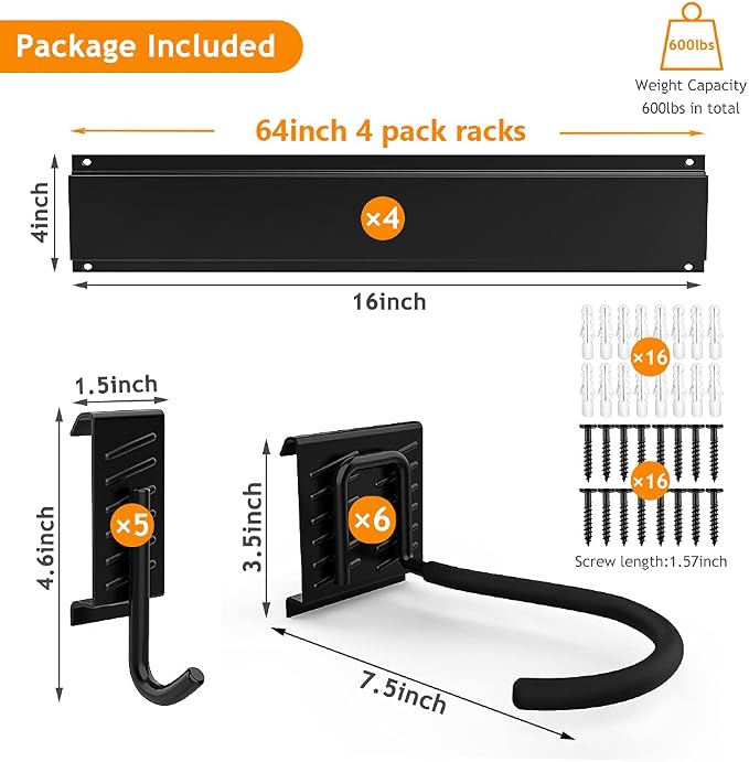 TORACK Bike Storage Rack, 6 Bike Racks & 5 Hooks - Image 6