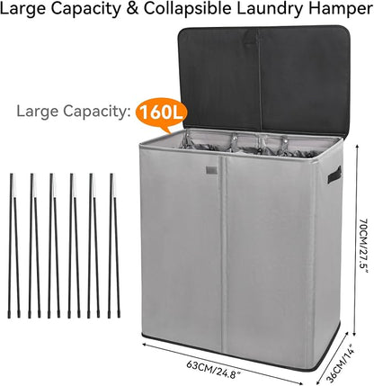 WOWLIVE Laundry Hamper with Lid, 160L Large Laundry Basket 3 Section with - Image 6
